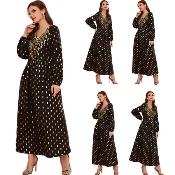 polka dot abaya women long dress fashion embroidery arab ramadan islamic party evening vestido v-neck plus size sleeve ethnic clothing, Red